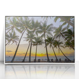 Large art print of Queensland, Australia scenery in mid-century modernist style, acrylic framed.