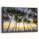 Black and white framed canvas of a Queensland landscape in vintage poster style, ideal for bedroom decor.