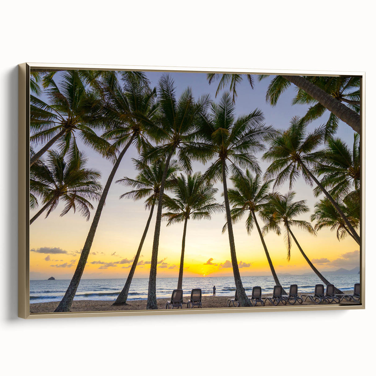 Landscape art painting of Queensland, Australia on framed canvas, featuring colorful art with a vintage poster style.