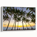 Framed canvas wall art featuring a vintage-style landscape painting of Queensland, Australia, in black and white tones.