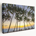 Scenic Queensland coastline depicted in muted blue and green tones on a stretched canvas, ideal for kitchen wall art.