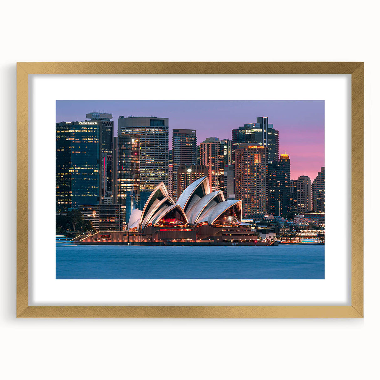 Abstract art print of Australian scenery in gold frame with mat, featuring earthy tones, ideal for dining room decor.