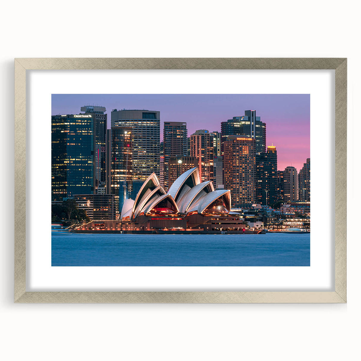 Extra large abstract art print depicting textured scenery of Australia in muted earth tones, framed in silver.