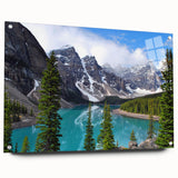 Acrylic print of Alberta, Canada scenery with vibrant green and blue tones, ideal for dining room decor.