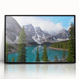 Large abstract wall art of Alberta, Canada scenery in muted earth tones, framed in black acrylic.