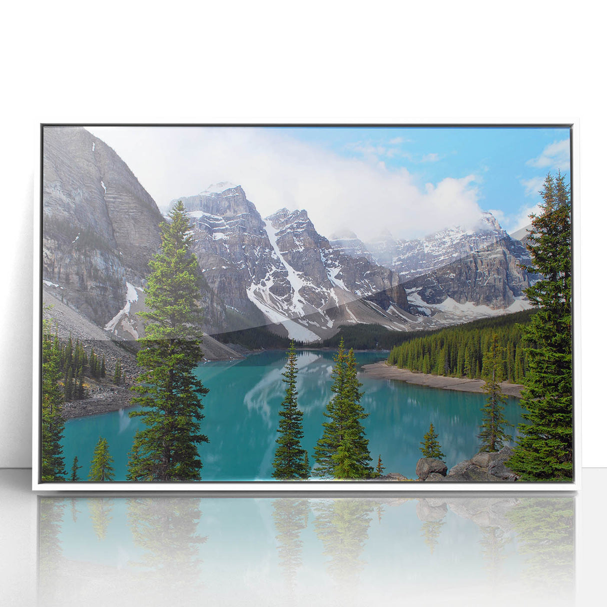 Acrylic print of a serene Alberta, Canada landscape, featuring soft pastel colors and white frame.