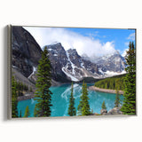 Landscape art painting of Alberta, Canada on framed canvas, featuring a silver frame and colorful palette.