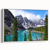 Vintage poster art of Alberta, Canada scenery on extra large framed canvas, with colorful palette.