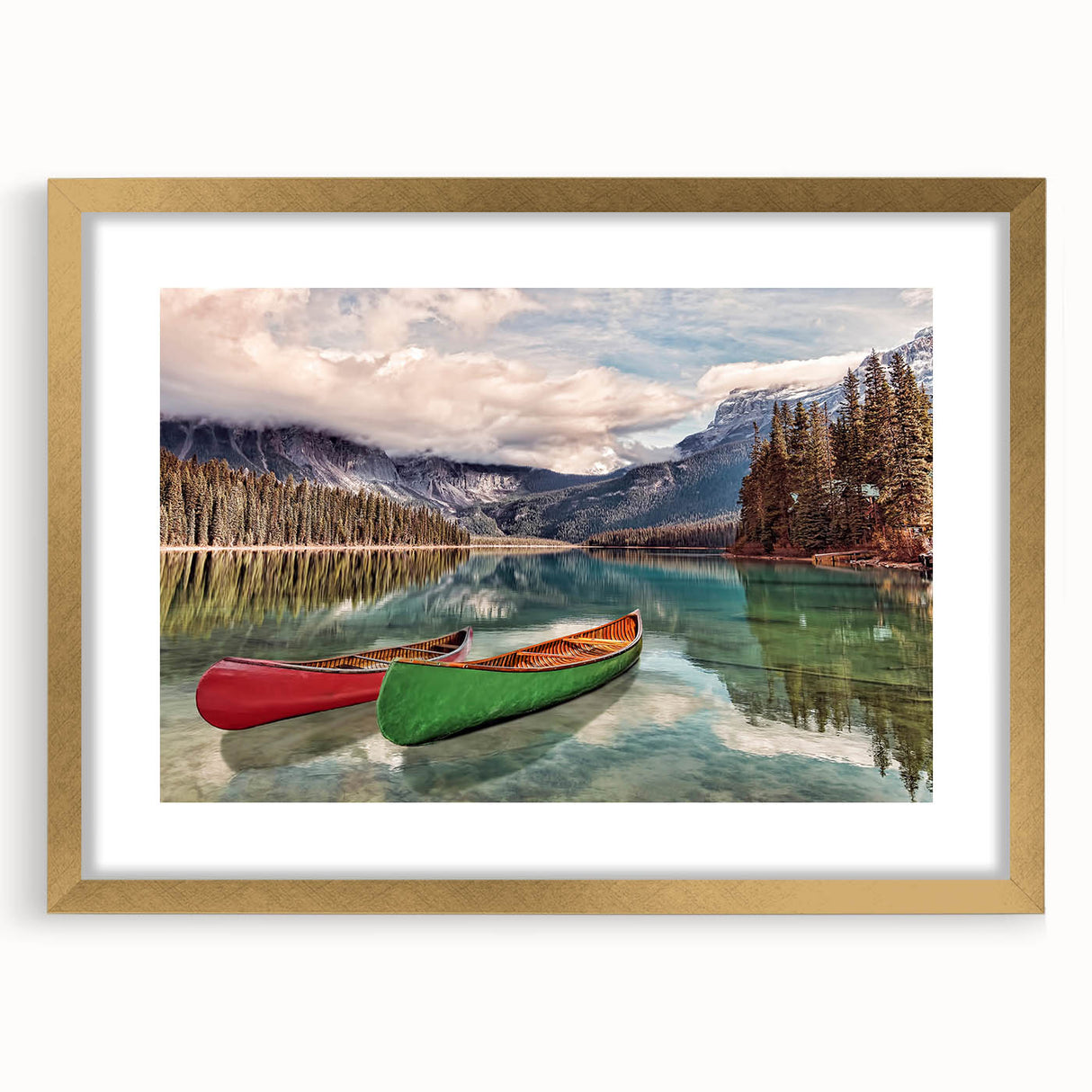 Extra large wall art featuring a textured abstract print of British Columbia scenery in gold frame.