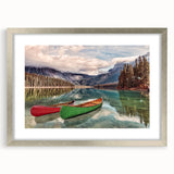Textured art depicting a serene British Columbia landscape in muted green and blue tones on a framed canvas.