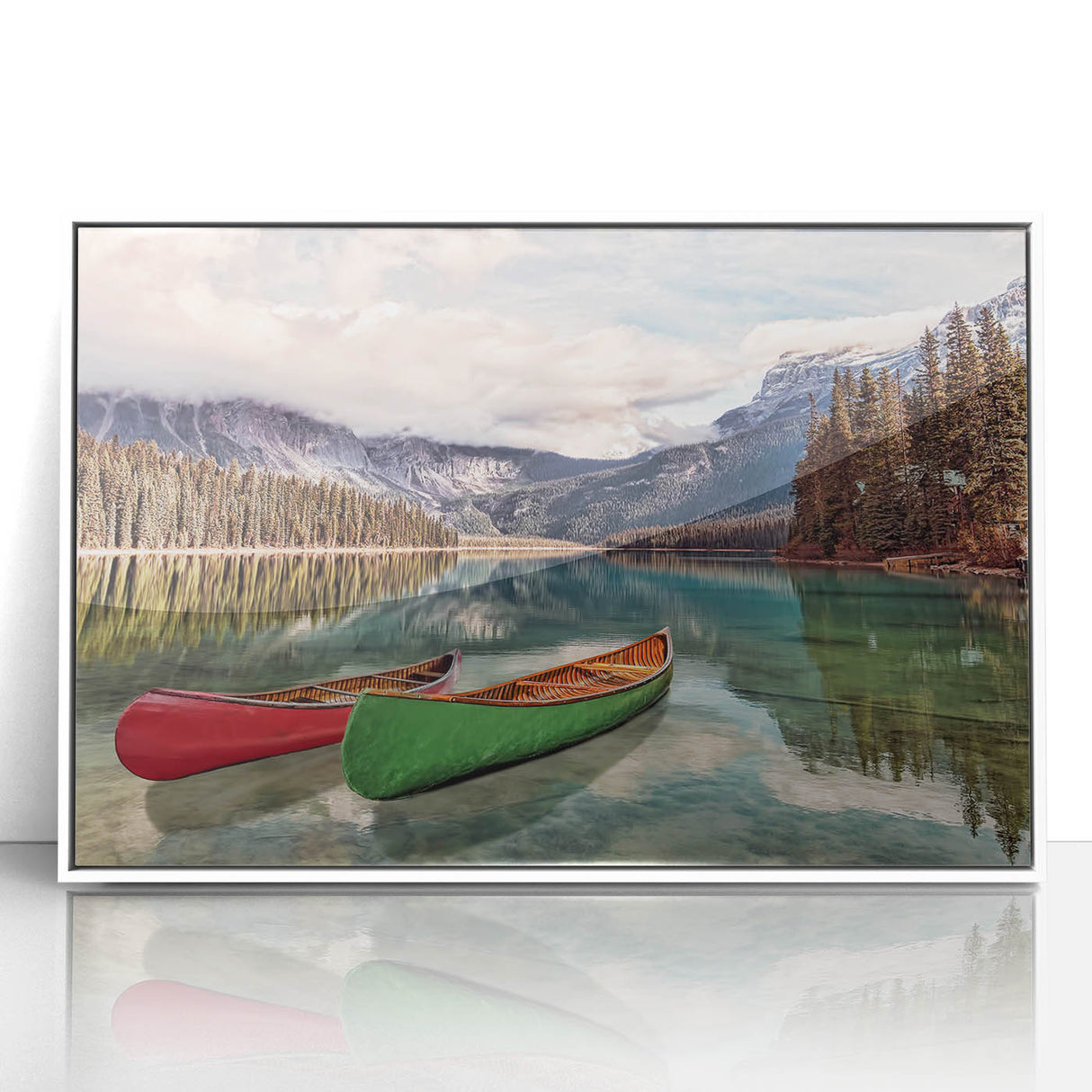 Framed acrylic print of British Columbia scenery with lush greens and blues, ideal for modern nursery wall art.