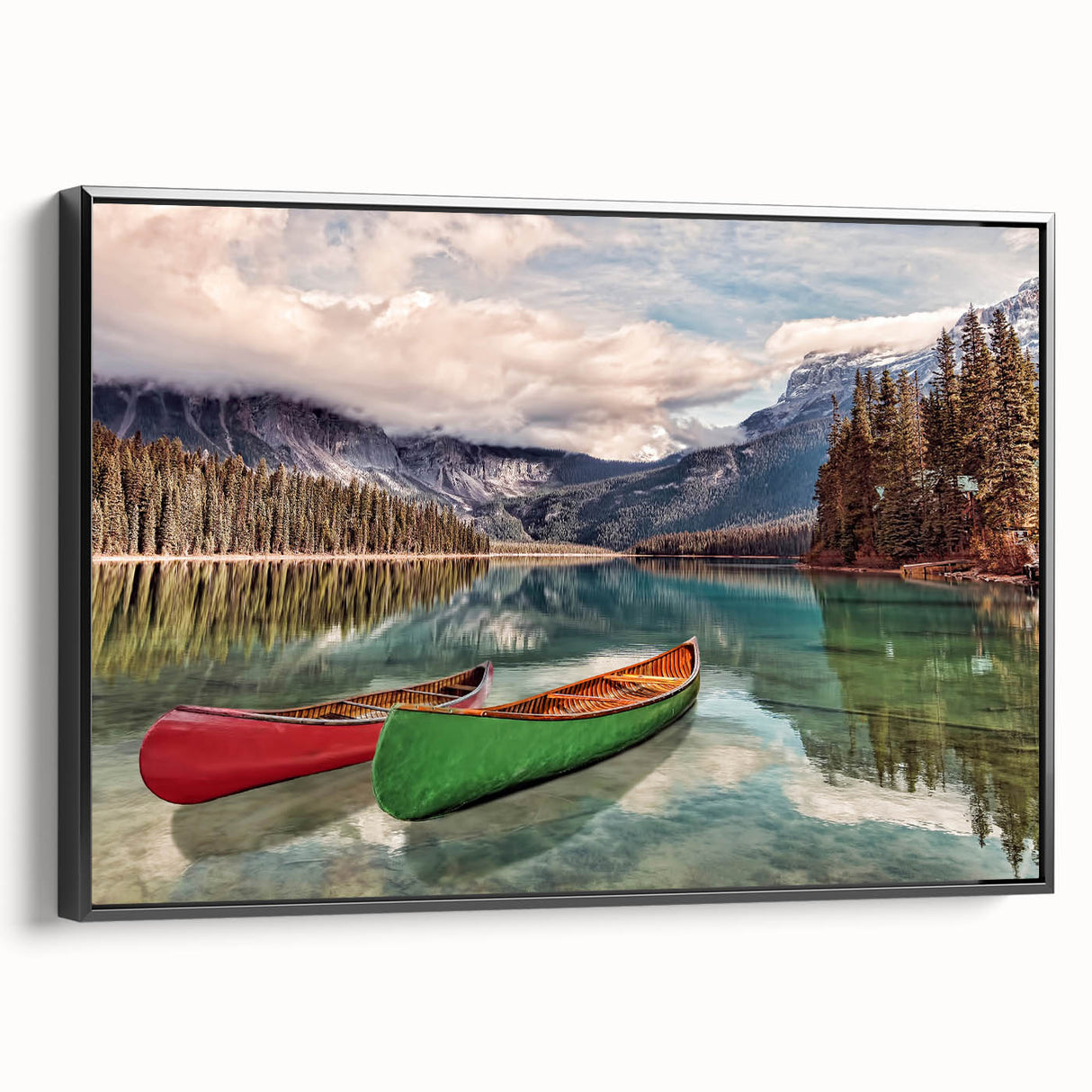 Black and white framed canvas of British Columbia landscape, ideal for bedroom wall decor.