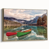 Framed canvas depicting a vintage-style landscape of British Columbia with muted earth tones, ideal for bedroom wall art.