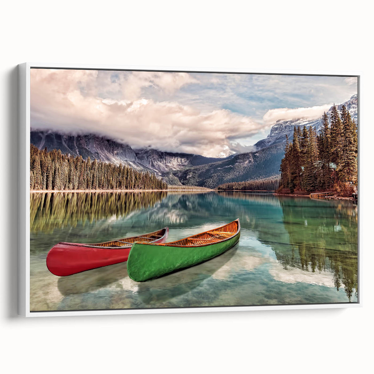 Vintage poster art of British Columbia landscape on framed canvas, featuring colorful art with black accents.