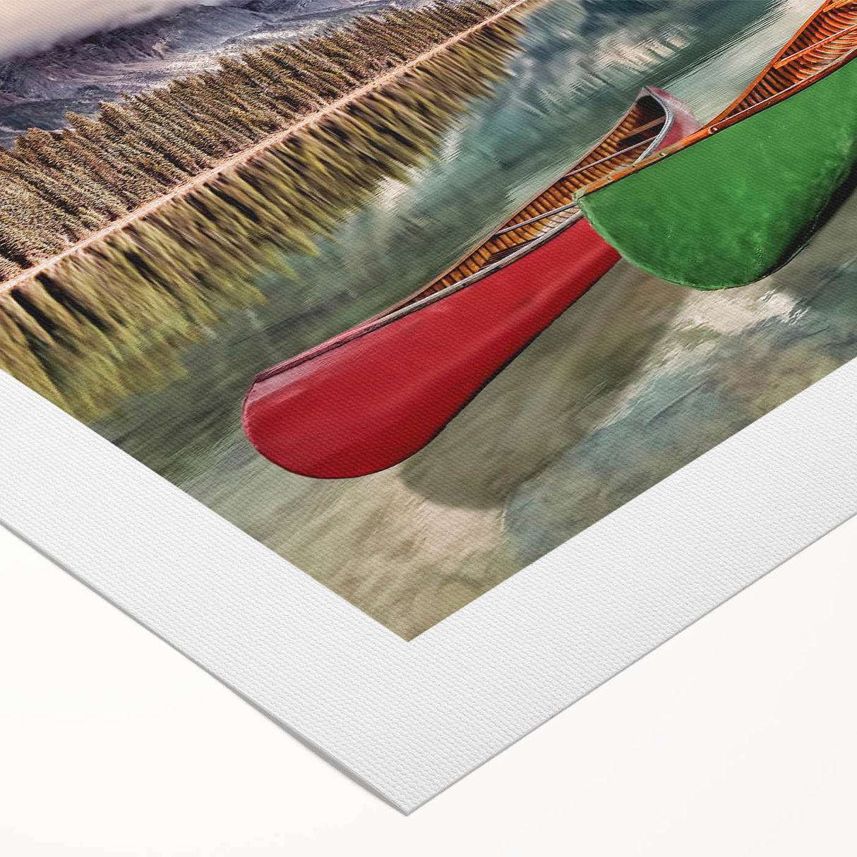 Art deco poster of British Columbia scenery on rolled canvas, featuring muted earth tones, suitable for dining room wall art.