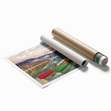 Extra large rolled print of British Columbia scenery with floral elements in soft pastel shades.