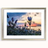 Textured abstract art print depicting Manitoba scenery in muted earth tones, framed in silver, suitable for bedroom decor.