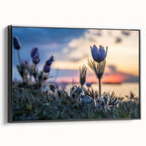 Black and white framed canvas featuring a vintage poster art style landscape of Manitoba, ideal for bedroom wall decor.