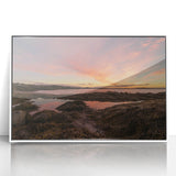 Acrylic framed art deco poster of New Brunswick scenery in muted earth tones, ideal for modern nursery decor.