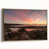 Framed canvas depicting a vintage-style landscape of New Brunswick with muted earth tones, ideal for bedroom wall art.