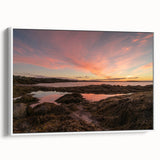 Vintage poster art of New Brunswick scenery on a framed canvas, featuring vibrant colorful art against a black background.