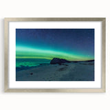 Textured abstract art print of a muted Newfoundland scenery in a silver frame, ideal for bedroom art.