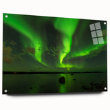 Acrylic print of a serene Northwest Territories landscape in cool blue and green tones.