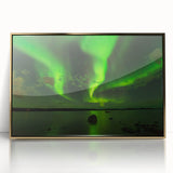 Mid-century modernist style acrylic print of the Northwest Territories landscape with muted earth tones, framed in gold.