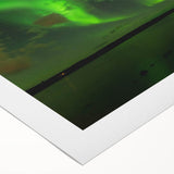 Art deco poster featuring a serene Northwest Territories landscape in muted blue and green tones.