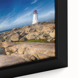 Extra large framed canvas featuring a textured depiction of Nova Scotia scenery in black with colorful accents.