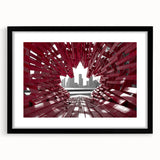 Extra large abstract art print of a colorful, textured scenery depicting Ontario, in a black frame with mat.