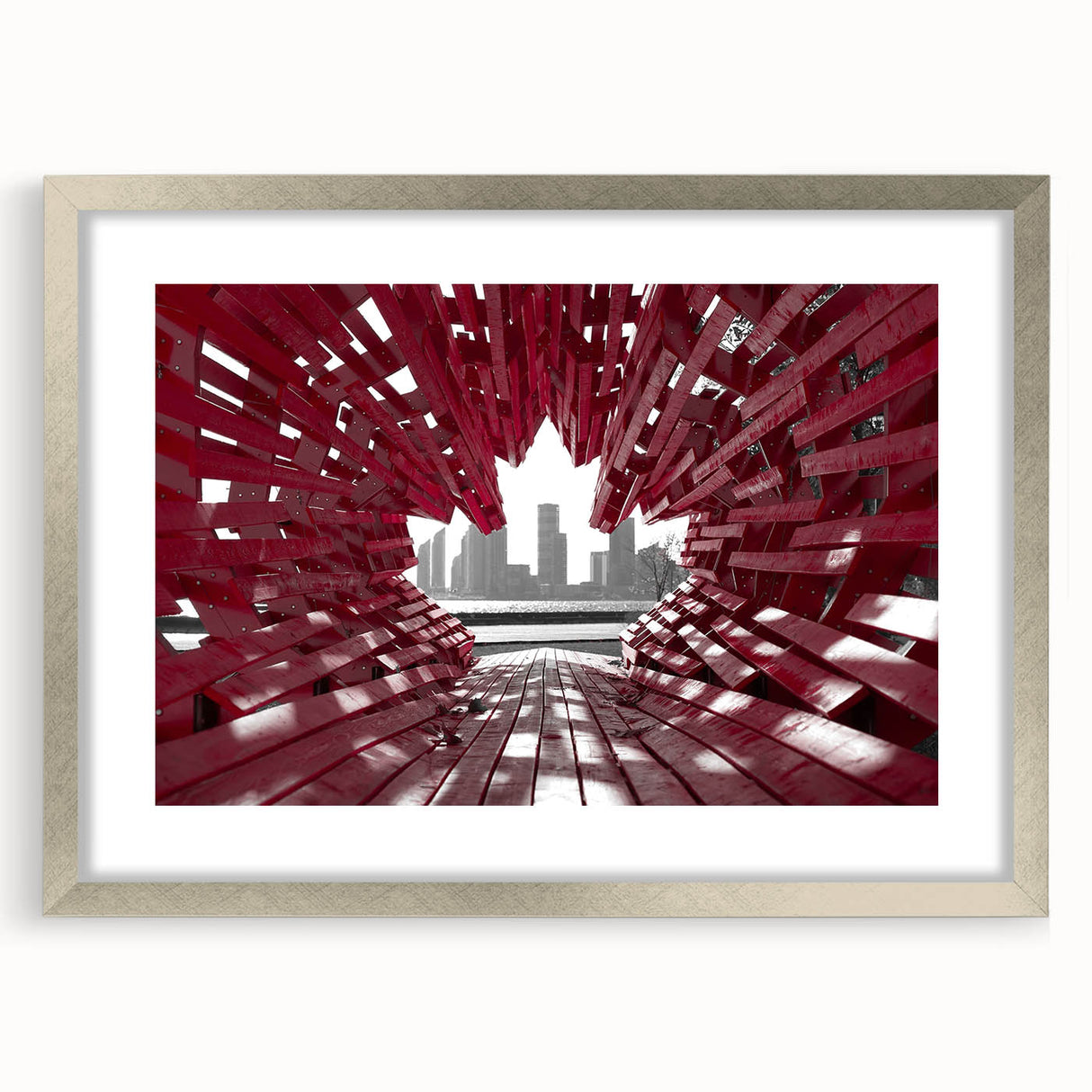 Textured abstract art print of Ontario scenery in muted earth tones, framed in silver, ideal for bedroom art.