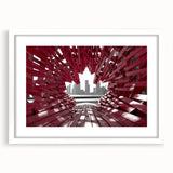 Abstract art print depicting a serene Ontario landscape in cool blue and green tones, framed with a white mat.