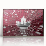 Mid-century modernist art of Ontario, Canada scenery in muted greens on a framed acrylic, ideal for nursery wall decor.