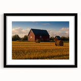 Extra large abstract art print of a textured, colorful Canadian landscape, framed in black, ideal for living room decor.