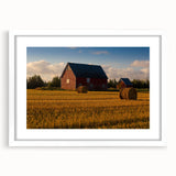 Abstract art print of Prince Edward, Canada scenery in muted earth tones on a framed white mat.