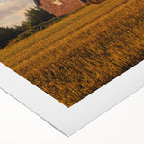 Art deco poster of Prince Edward Island scenery in muted green and blue tones on rolled canvas.