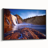 Black and white framed canvas of a vintage Quebec landscape, ideal for bedroom wall art.