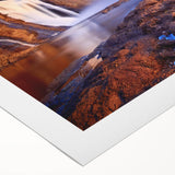 Art deco poster of Quebec scenery in muted blue and green tones on rolled canvas, suitable for dining room wall art.