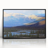 Large abstract wall art depicting a Saskatchewan landscape in muted earth tones, framed in black acrylic.