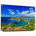 Acrylic print of a Caribbean Antigua scenery in vibrant blue and green tones, suitable for bedroom or dining room decor.