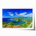 Extra large rolled print of a Caribbean scenery with vibrant blue and green tones, ideal for dining room wall art.