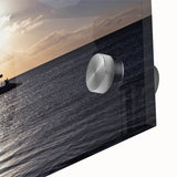 Large abstract wall art depicting a Caribbean scenery in vibrant hues on acrylic glass, suitable for dining room ambiance.