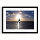 Extra large abstract art print of Caribbean scenery in vibrant colors on textured canvas, framed in black.