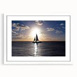Textured abstract art print of Caribbean scenery in a white frame, ideal for bedroom wall decor.
