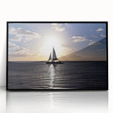 Large abstract wall art depicting a Caribbean seascape in vibrant blue and turquoise hues, framed in black acrylic.