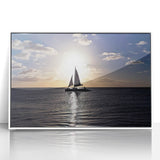 Mid-century modernist art depicting the Caribbean Aruba scenery in pastel shades on a framed acrylic.