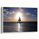 Vintage poster art of Caribbean Aruba scenery on framed canvas, featuring vibrant colors, ideal for living room decor.