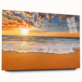 Large abstract wall art of a Caribbean scenery in vibrant blues and greens, acrylic glass.