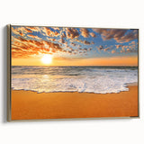 Framed canvas depicting a vintage-style Caribbean landscape in muted gold and black tones, ideal for bedroom wall art.